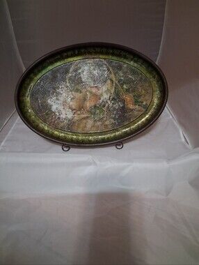 Vintage TrayOval Fruit Basket Decorative in Green and Gold.